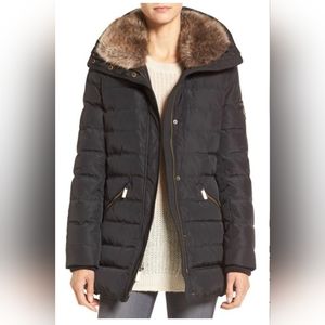 MICHAEL Michael Kors Down & Feather Hooded Coat with Faux Fur Trim
